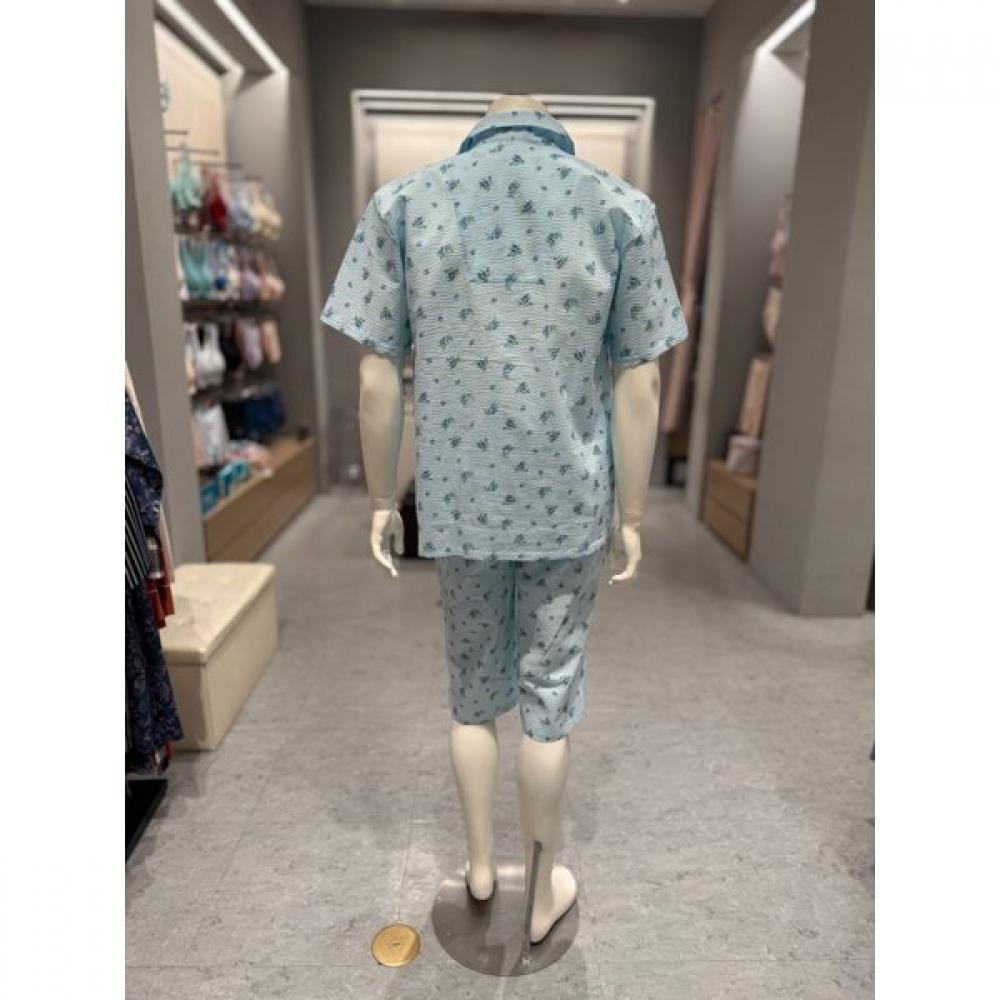 Triumph 100  Cotton Mini Ripple Blueberry Half Sleeve Couples Pajama Set Tempj21