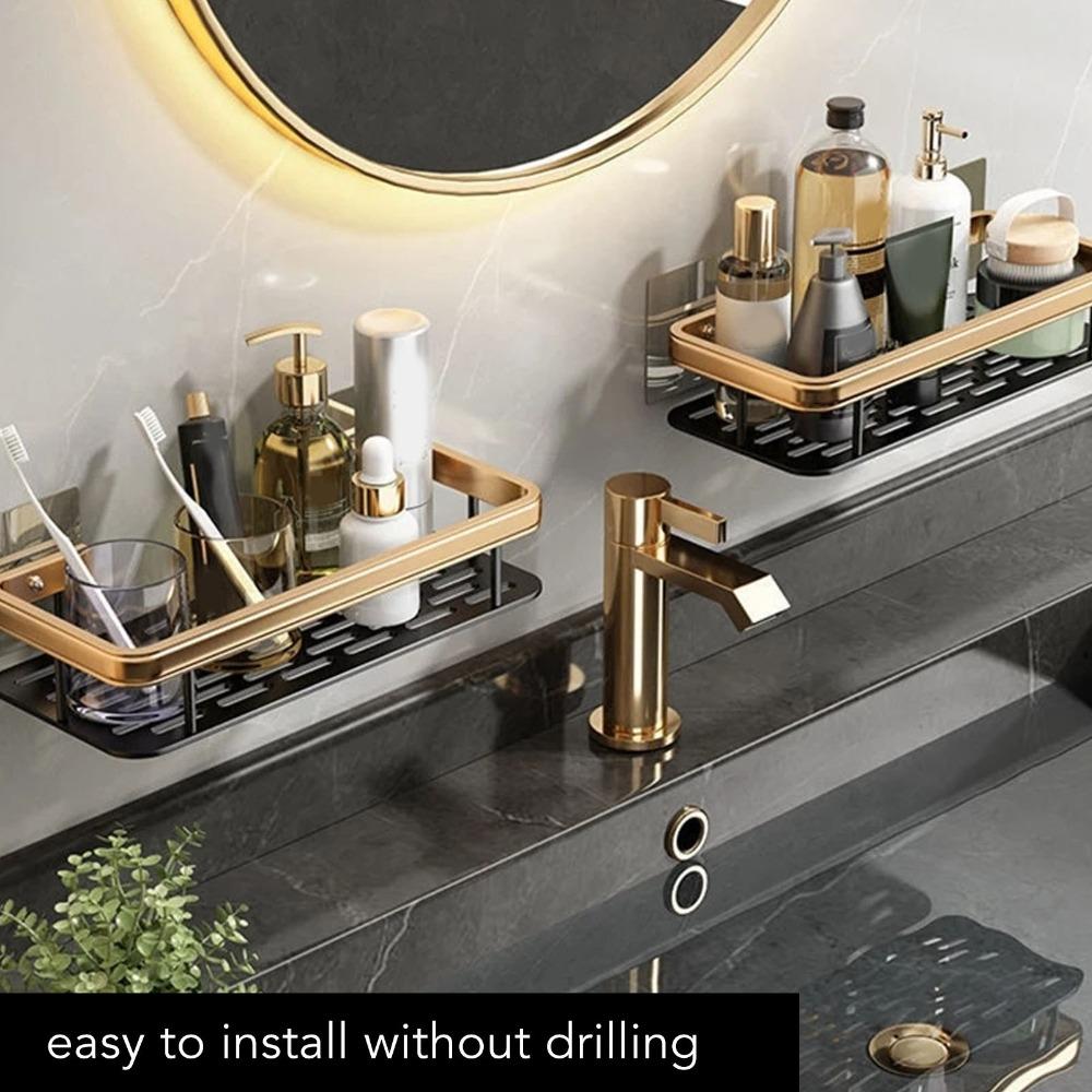 Black Gold Shower Shelf Aluminium Bathroom Shelf Rack Shower Organizer Space Saving