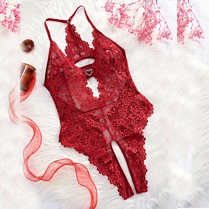 Sexy Lace Underwear Suit Woman Crotchless Sexy Temptation Adult Erotic Clothing  Deep V One-piece Bodysuit Porno Corset Lingerie
