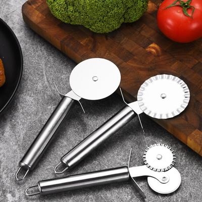 4 Patterns Stainless Steel Pizza Cutter Double Roller Pizza Knife Cutter Pastry Pasta Dough Crimper Baking Kitchen Cooking Tools