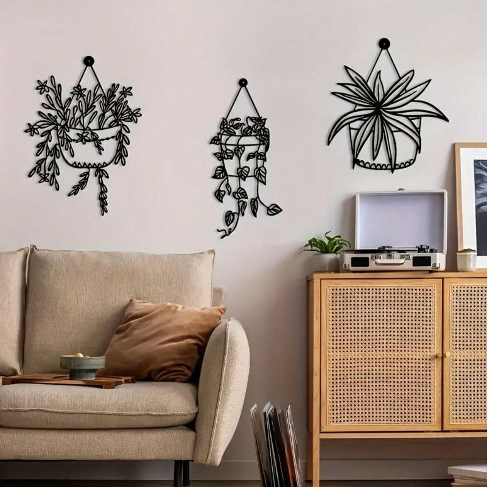 Metal Wall Art 3 Piece Set Ivy Pattern Hanging Planter Indoor Outdoor Home Decor Gift