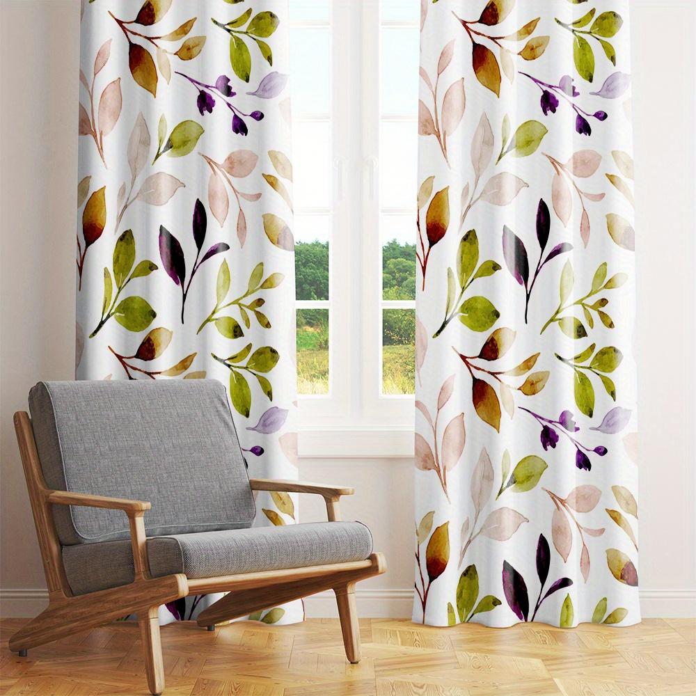2Pc Autumn Leaves Watercolor Pattern Curtains, Polyester Fabric, Machine Washable, Suitable For Bedroom, Living Room Decoration