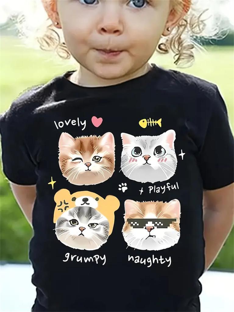 2025 Girl Clothes 3D Print Cute Cat Crew Neck Short Sleeves Graphic T Shirts Summer Streetwear Fashions T-Shirts for Children