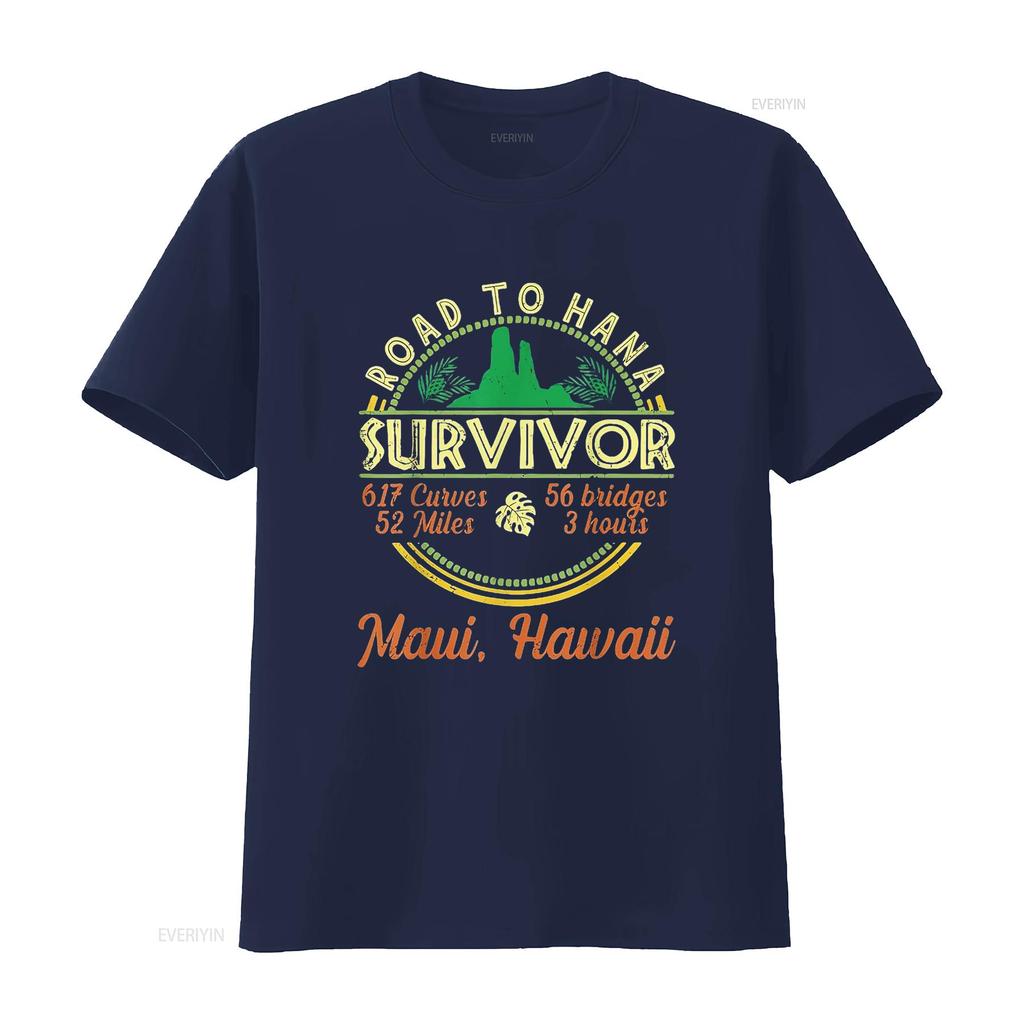 Mens Cool Hawaii Road Trip 2023 Maui To Hana Survivor Retro T Shirt Black vintage Washed Comfortable Stretched Breathable