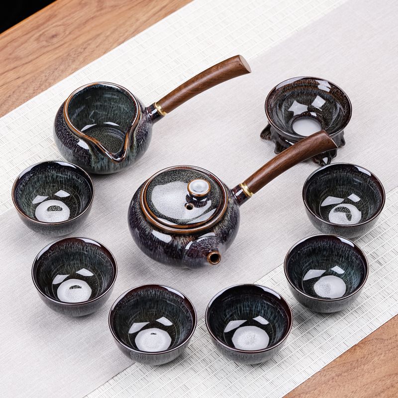 Japanese-style household lazy with handle color glaze ceramic bowl side handle pot teacup tea set fashionable retro business gift