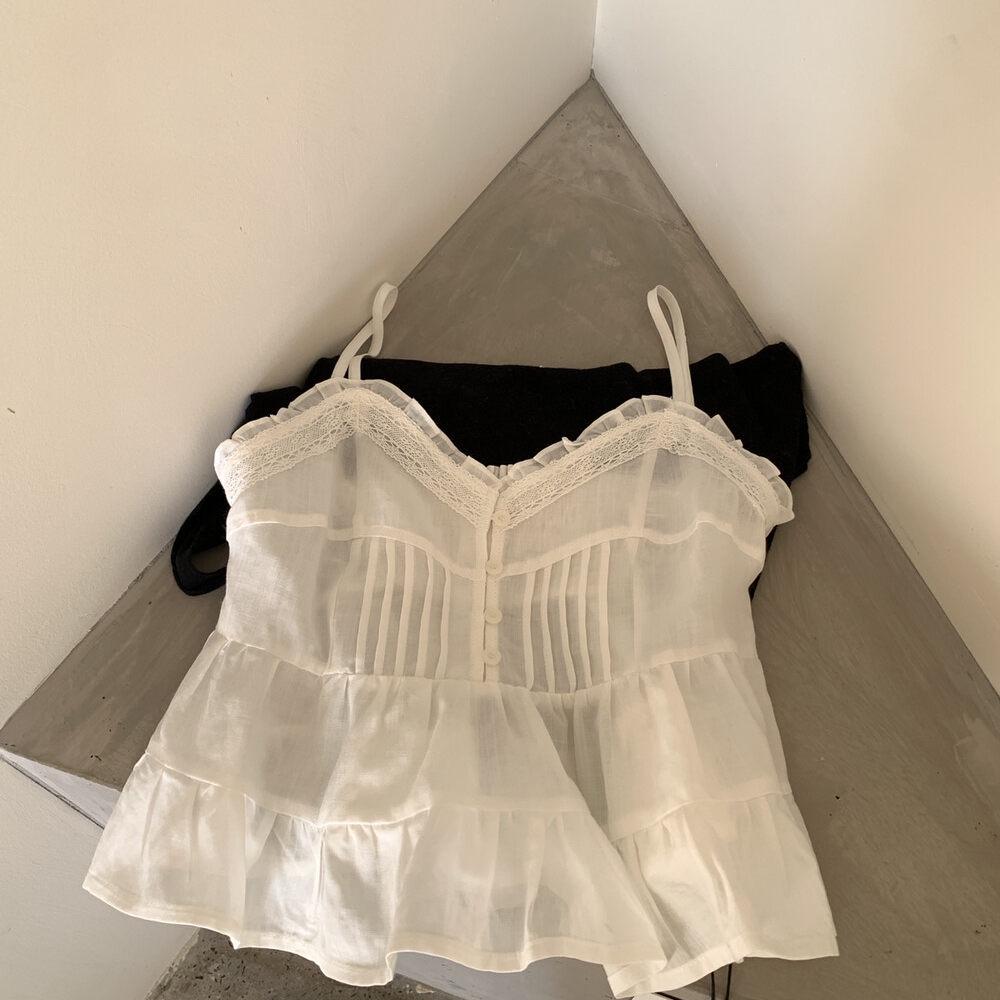 Korean-Style Ruffled Lace V-Neck Camisole for Women