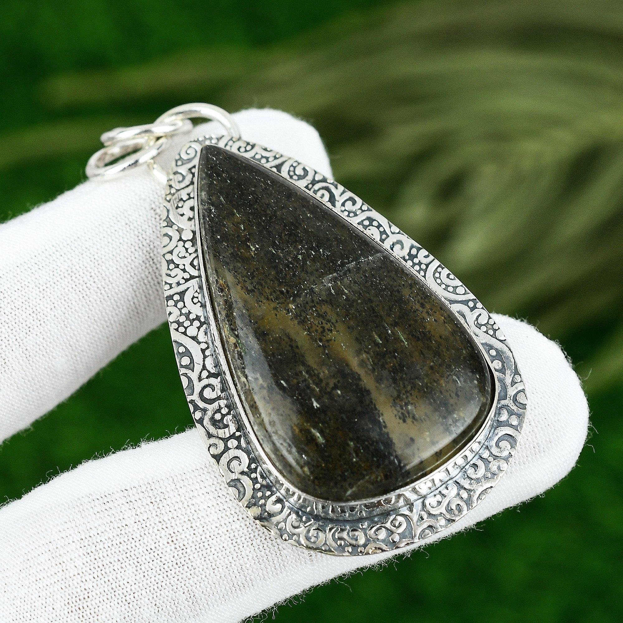 

Sterling Silver Pear Black Sunstone Stone Birthday Engagement Wedding Pendant