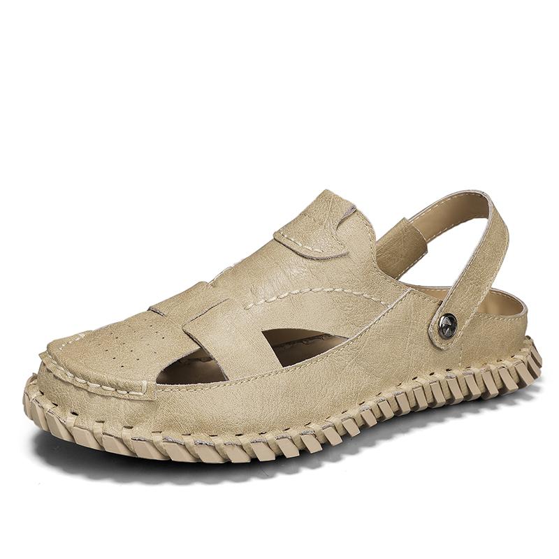 Fashion 2024 New Summer Outdoors Penetration Men Genuine Leather Sandals Wild Hollow Sandals Men Summer Wear-resistant Non-slip Toe Cap