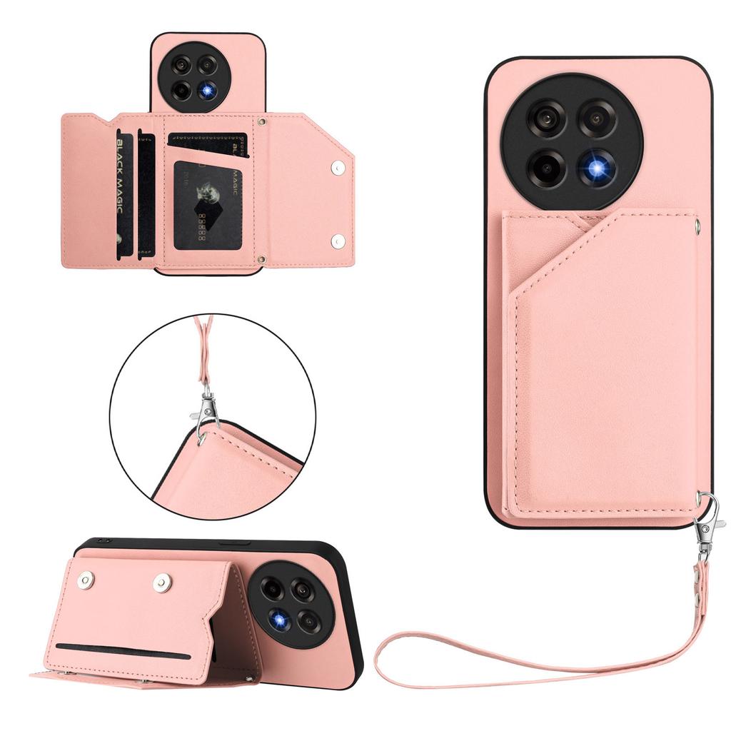 For OnePlus Ace 5 5G/OnePlus Ace 5 Pro 5G/OnePlus 13R 5G Case Card Holder Kickstand Skin-Touch Phone Cover with Wrist Strap