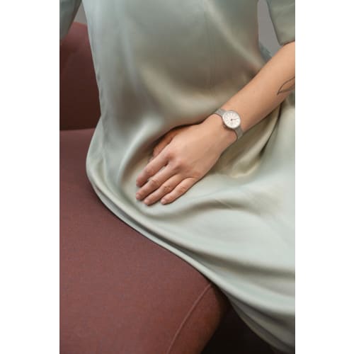 ARNE JACOBSEN BANKERS 53100-1408 Watch, 30mm, Nordic Design, Water Resistant (Quiet Design with No Second Hand), White with Silver Mesh Strap