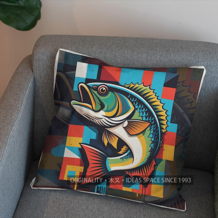 2D Buntes Fischmuster Dekorative Kissenhülle Muster Kissenbezug Geeignet für Sofa Schlafzimmer Auto Kissenbezug
