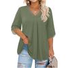 Women's Fashion Large Size Solid Color V-Neck Three-quarter Sleeve Top