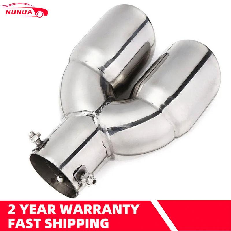 63mm Double Outlet Stainless Steel Chrome Car Muffler Exhaust Pipe Tip End Trim Modified Tail Throat Car Liner Pipe Silver Tools