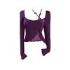 2025 Pure Desire Black Lace Halterneck Slim-fit Long-sleeve Women's Top