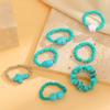 Ethnic Style Imitation Pearl Beads Rings Set For Women Retro Blue Stone Cross Elastic Rope Ring Personality Jewelry Gift