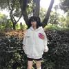 American embroidered kitten Velcro hooded sweater women's 2025 new loose lazy coat
