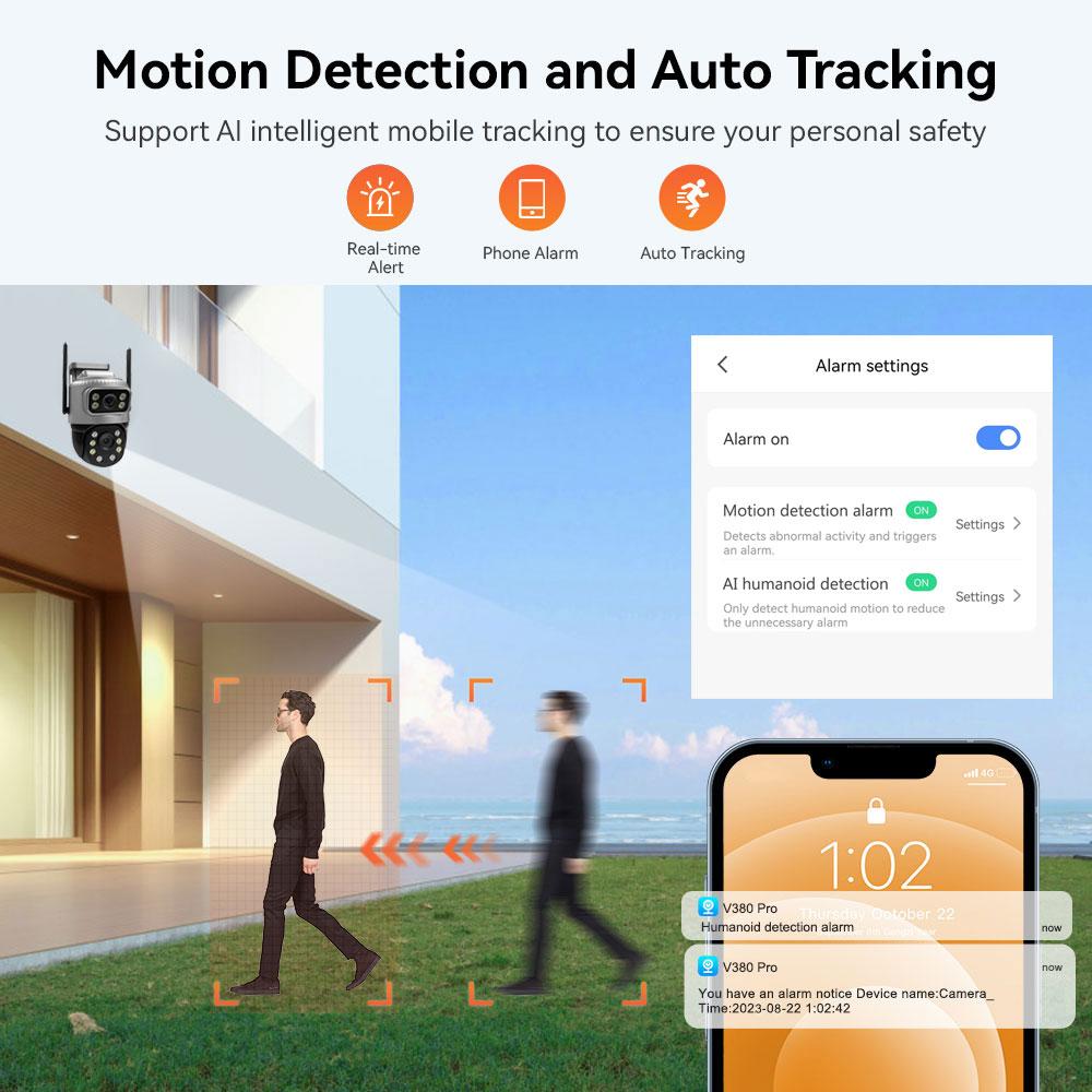 Dual Lens 4G IP Camera 8MP 4K Waterptoof Outdoor Surveillance Monitor Smart Home Night Vision V380 Pro CCTV Security Protection