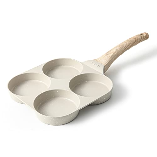 

CAROTE Fried Egg Pan with Divider, Gas and Induction Compatible, PFOA/PFOS Free, 4-Hole Round Frying Pan, Multi-Pan, Breakfast Pan, Non-Stick, Easy to