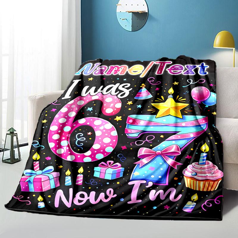 1PC Custom Name Happy 67th Birthday! Flannel Blanket Versatile,all-season Throw Suitable for the Living Room,bedroom,camping,travel,and Gift