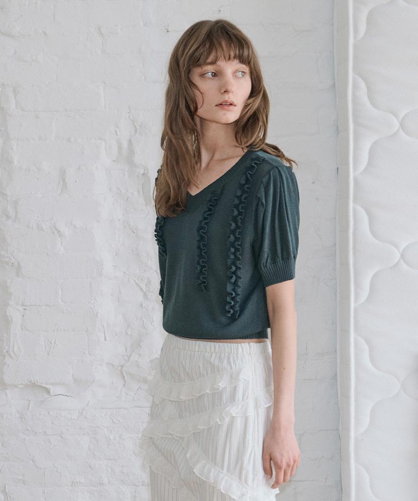 SINOON Puff Ruffle Knit Pullover (Charcoal)