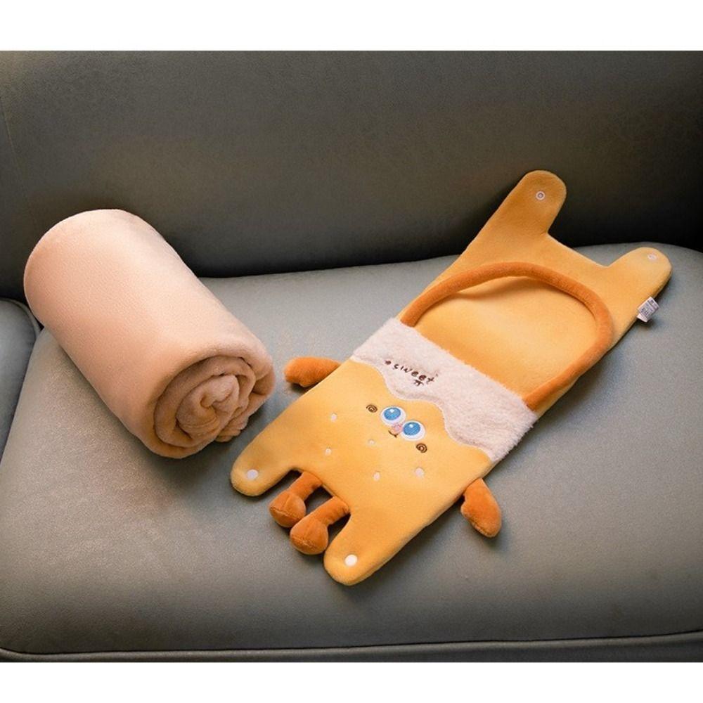 Cozy 2 In 1 Foldable Roll Blanket Warm Plush Air Conditioning Blanket Handheld Cartoon Nap Blanket Lunch Break
