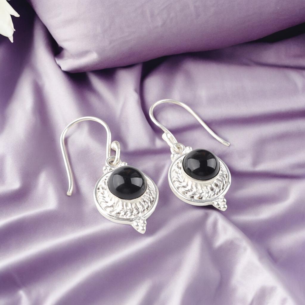Black Tourmaline Gemstone 925 Sterling Silver Jewelry Handcrafted Earrings 1.43" EE-117-28