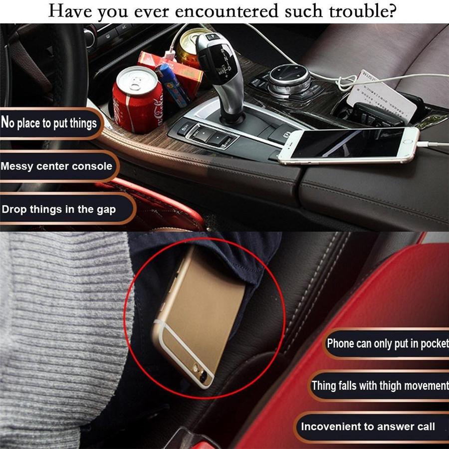 Left+Right PU Leather Car Seat Gap Storage Box w/ Blue Ambient Light USB Charger