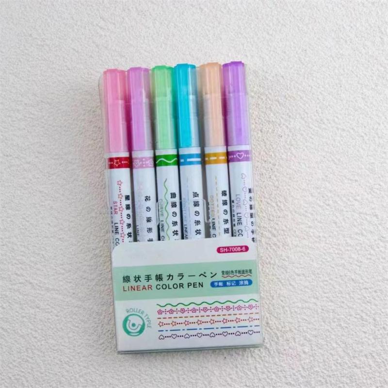 6 bucăți pixuri evidențiatoare în formă de linie de flori Vârf cu role Liner curbe Marker Papetarie pentru scris