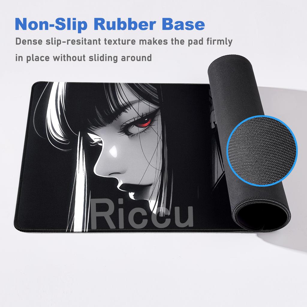 Anime Mädchen Samurai Oni Maske Mauspads Groß Computer Gaming Zubehör 400x900mm Gamer Professionell Premium Mauspads Schreibtischunterlagen