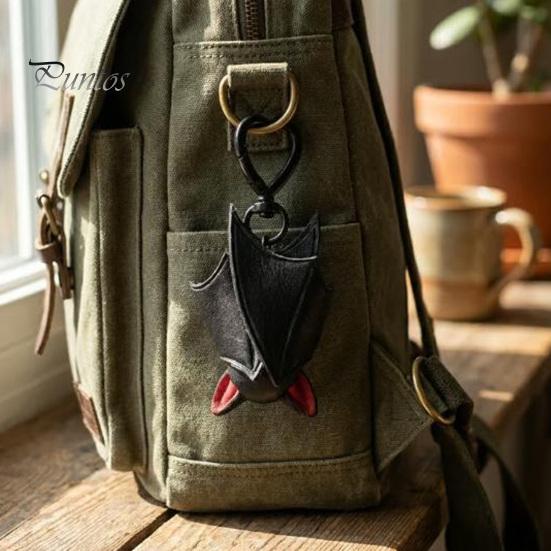 Versatile Keychain 1/2/3Pcs Pendant, Black Alloy Spring Buckle Key Chain, Double-Layer Plush Bat Denim Bag Charm Wings Holder, Goth Style Red
