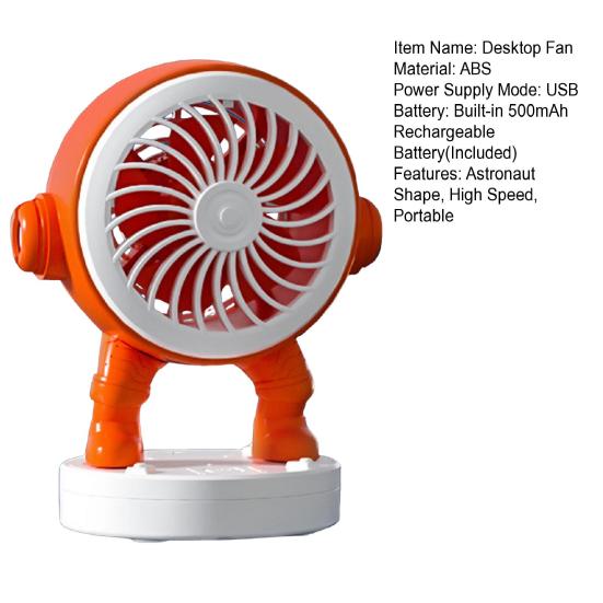 Astronaut Desk Fan 500mAh USB Rechargeable Summer Cooling Fan Quiet Portable Office Bedroom