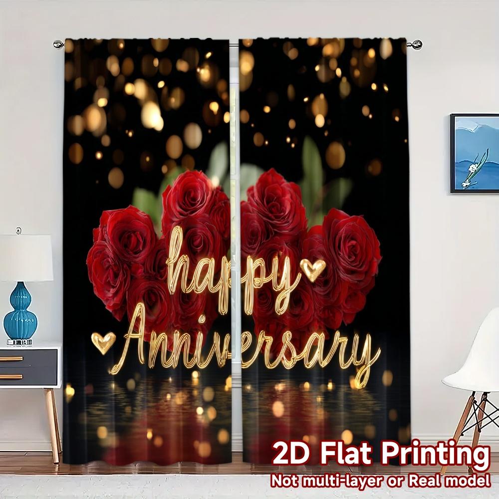 

Set Of 2 Flat Printing Curtains Without Rod Anniversary Bliss Popular Print Semi Outdoor Decorations Sheer Made Polyester W100*H70(CM)-Rod Pocket&1PCS