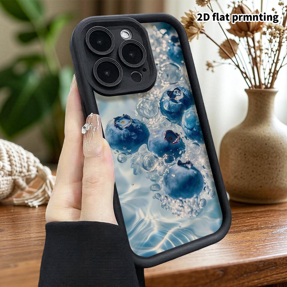 Phone Case: 2D flat design suitable for iPhone 18 17 16 15 14 13 Pro tiered protective case, bubble blueberry, Christmas and Halloween gifts
