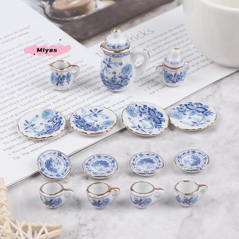 15-teiliges Porzellan-Keramik-Teetassen-Set für 1/12 Puppenhaus Miniatur-Geschirr Sammlerstück Küchen-Esszimmer-Zubehör
