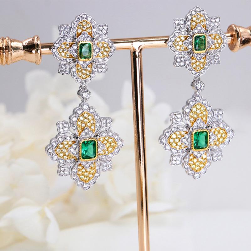 Two Tones Yellow and White Gold Color Sterling Silver S925 Stud Earrings for Women Wedding