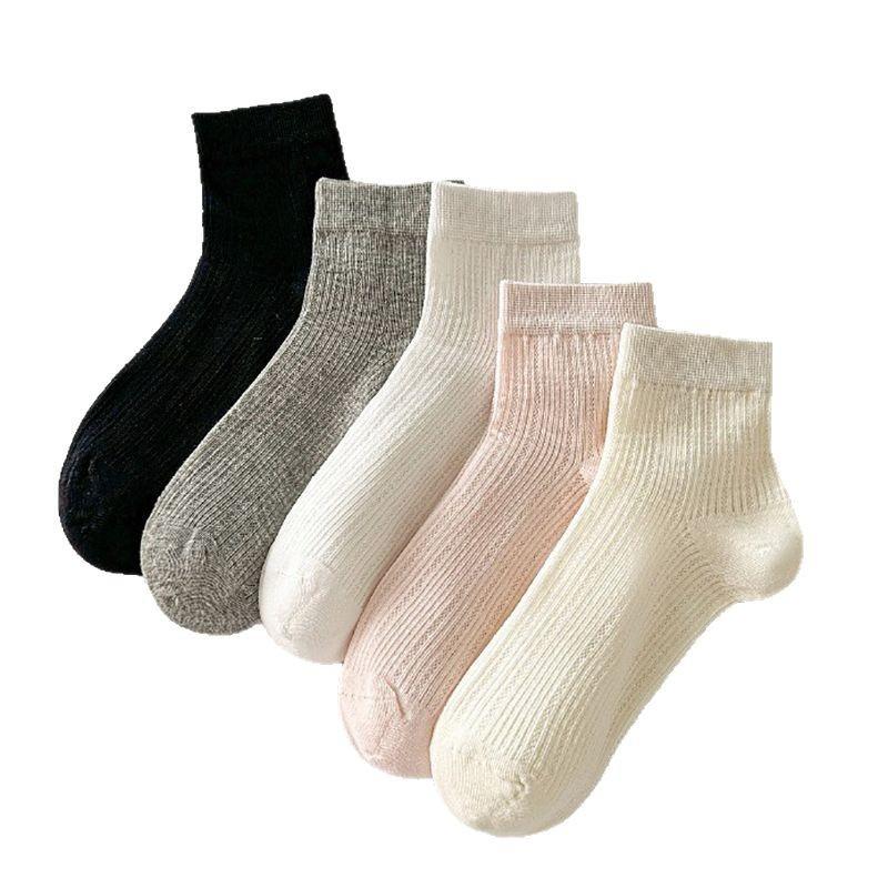 Summer Women's Short Socks with Perforated Mesh, Black and White Solid Color Ballet Style, Breathable Thin Women's Socks