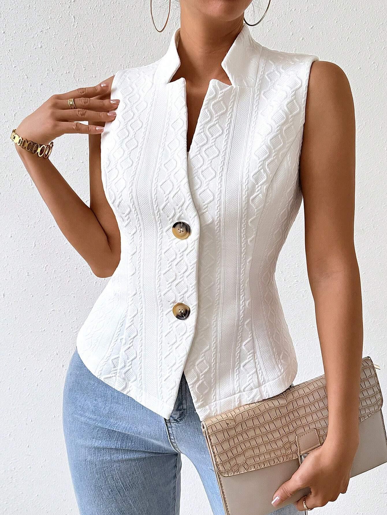 

Женский жилет без рукавов на пуговицах для весны/осени - Универсальный повседневный топ-куртка XXL белый