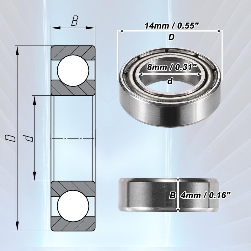 Motoforti 20pcs MR148ZZ 8x14x4mm Double Metal Shield Single Row Deep Groove Ball Bearings Silver Tone