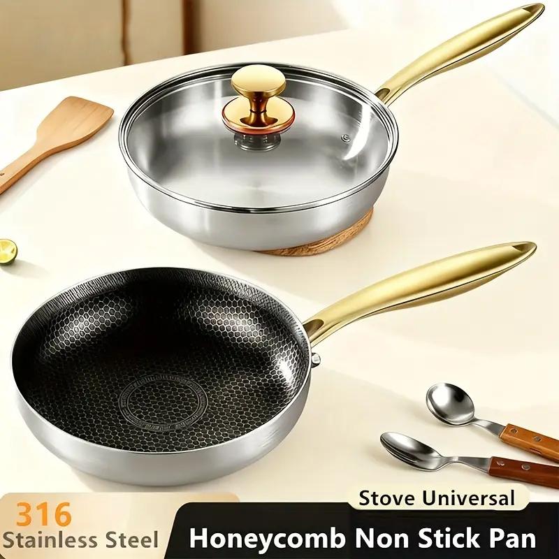 316 Stainless Steel Frying Pan Non-Stick Wok Honeycomb Skillet Home Steak Skillet Gas Stove Pot Induction Kitchen Cookware