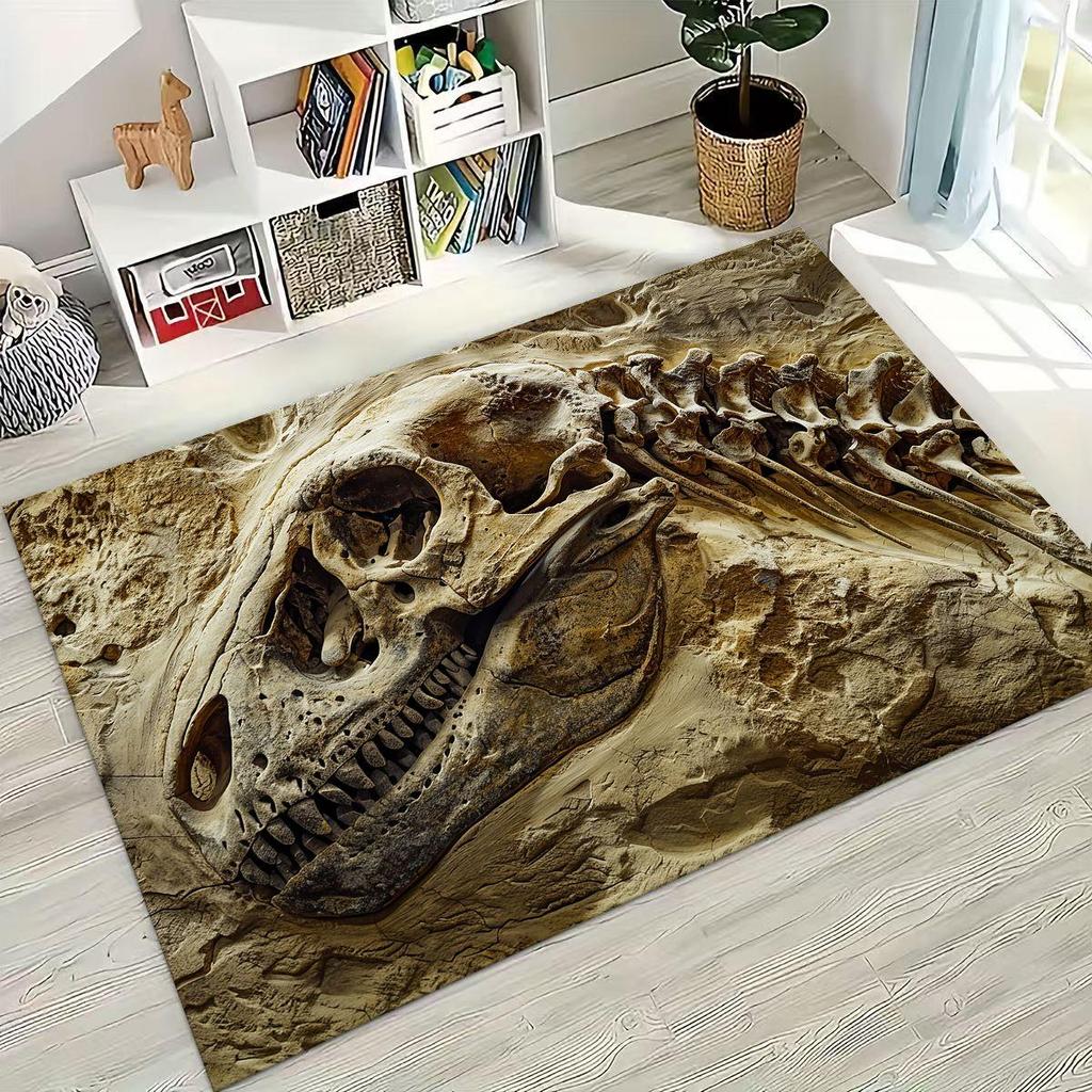 Ancient Creatures Dinosaur Ammonite Fossil Art Rug for Bedroom Living Room Sofa Home Doormat Decor,Large Kids Non-slip Floor Mat