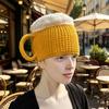 Beer Mug Leg Warmers Funny Hat, Novelty Knitted Unique 3D Cup Headwear with Handles, Winter Warm Gloves for Adults, Men And Women Cozy Thanksgiving