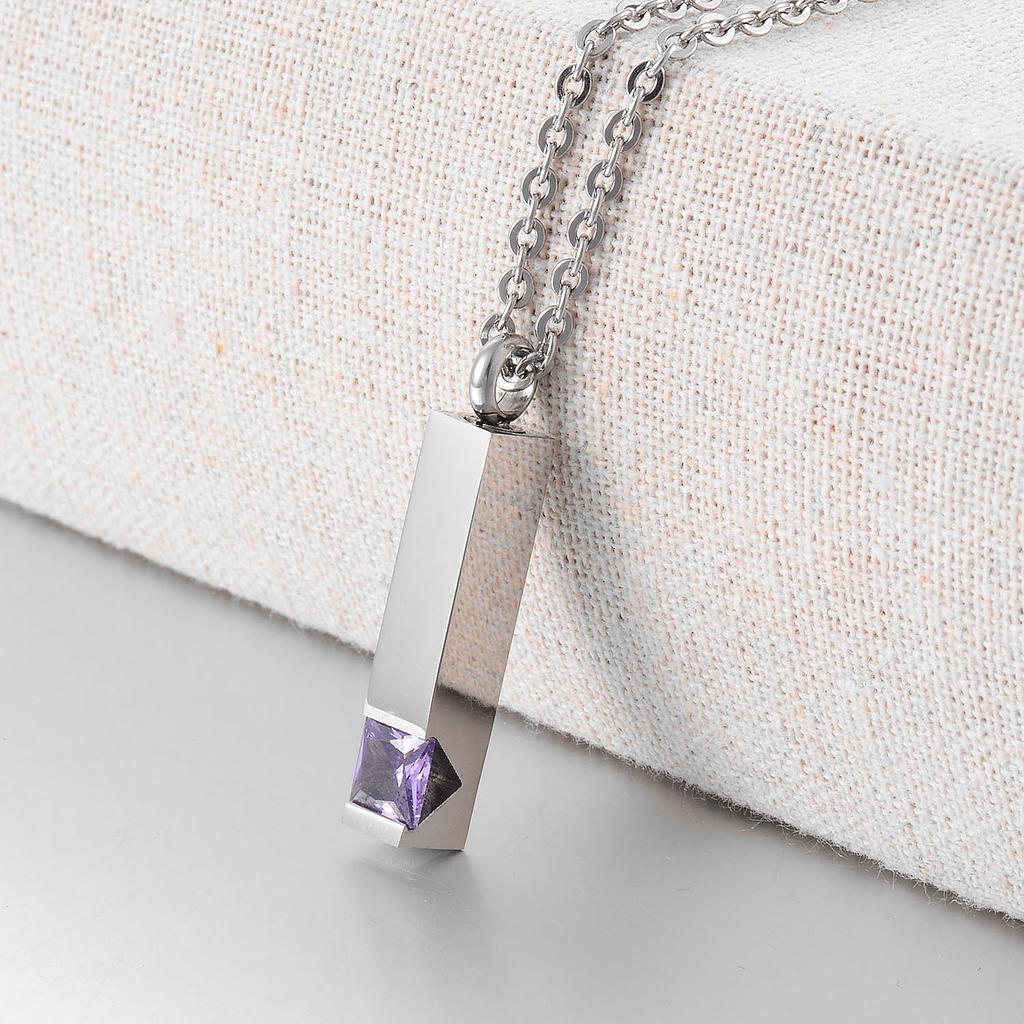 Stainless Steel Tube-Shaped Personalized Male And Female Purple Element Pendant With 50cm Necklace