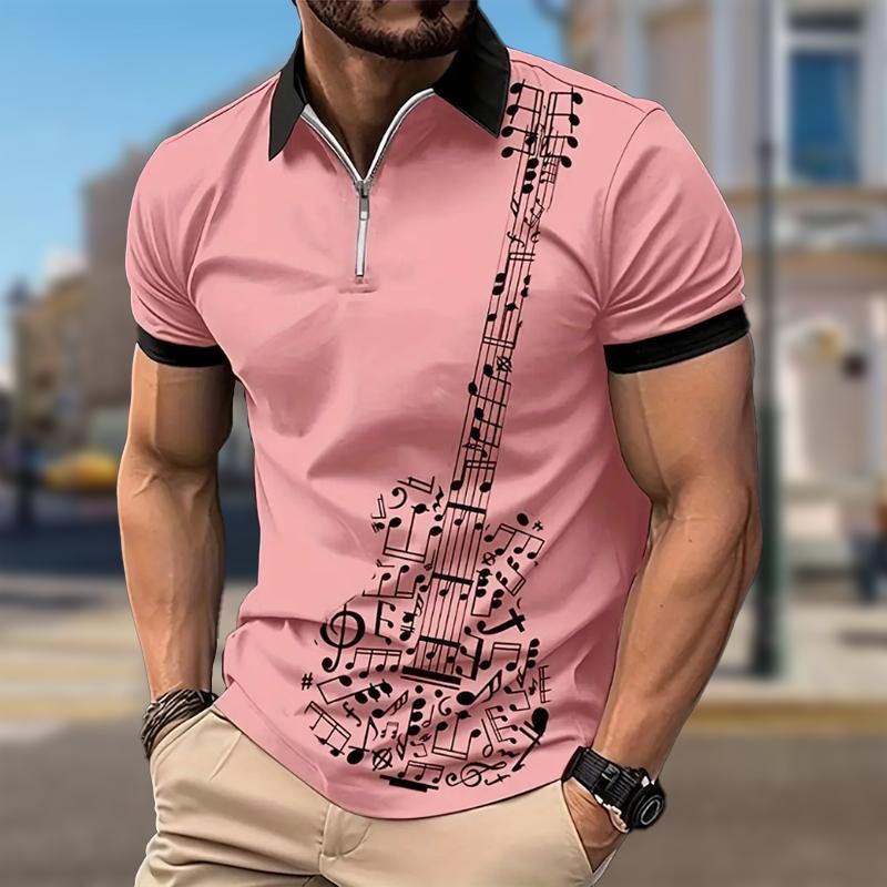 Pánské tričko Polo Ležérní Zip Krátký rukáv Módní Ležérní Zip Léto Jaro Běžný střih Tričko s 3D potiskem houslí