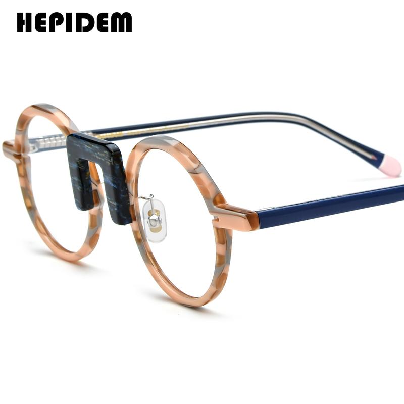FONEX HEPIDEM Acetate Eyeglasses Frame Men New Round Brand Design Glasses Women Retro Vintage Eyewear Japanese Spectacles 9356