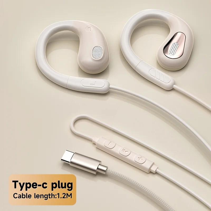 Fones de Ouvido com Fio Tipo Clip-on Tipo C e 3,5 mm Controle 9D Som Surround Fones de Ouvido Esportivos Headset para Gamer Fones de Ouvido ENC com Microfone HD Para Samsung