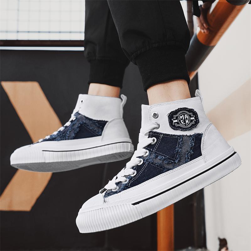 Hög Topp Canvas Sneakers Man Mode Casual Blå Espadriller Män Trend Andningsbara Snörskor Herr Vulkaniserade Skor tenis masculino