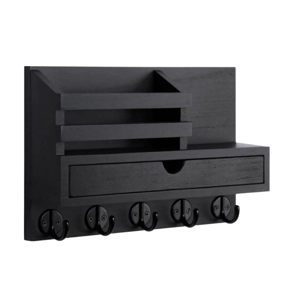 Solid Wood Wooden Wall Mounted Storage Rack Multiple Hooks Key Hanger Daily Necessities Storage чёрный 2090₽