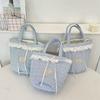 Large Capacity Bucket Bag Korean Style Fresh Lace Lunch Bag Portable Bowknot Handbag  Travel