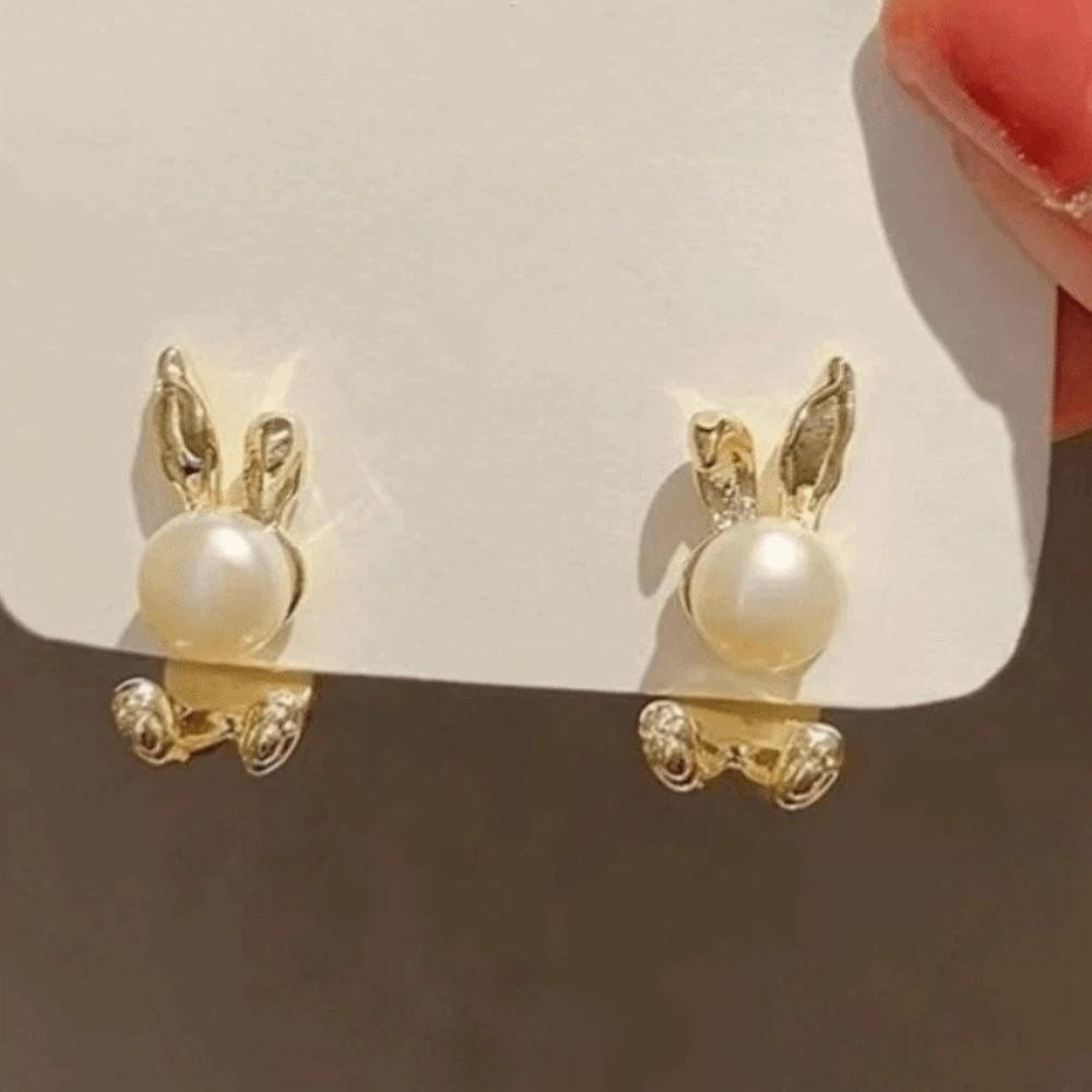 Cute Rabbit Ear Studs Simple Ladies Pearl Earrings Accessories Rabbit Earrings Women