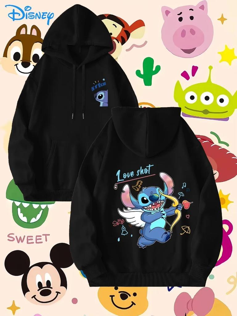 Disney Star Baby Stitch Creative Print Design Casual Hoodie Drawstring Pocket Sweater for Outdoor Activities and Daily Wear